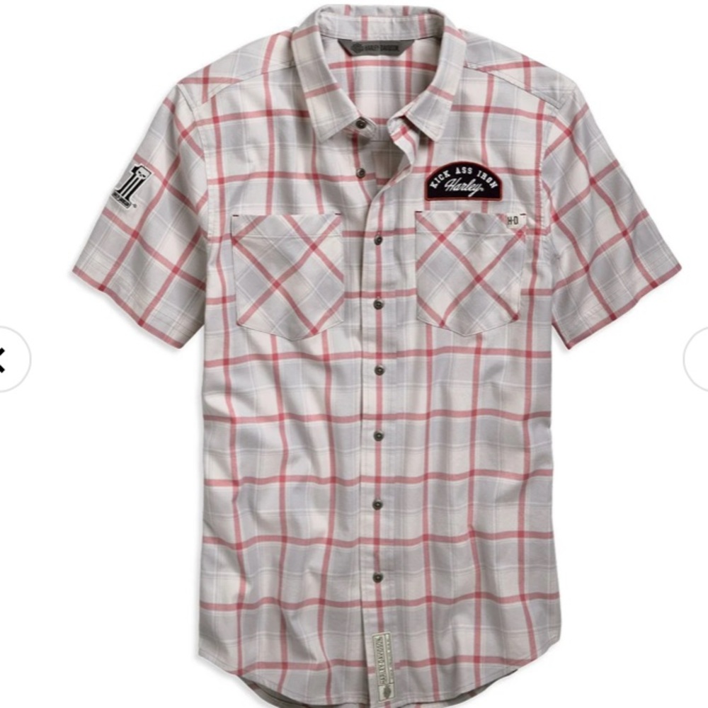 Harley Davidson Multi-Patch Plaid Short Sleeve Bu… - image 1